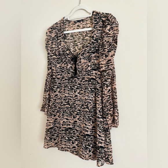 Zara Animal Print Milkmaid Dress with Velvet Bow - Size M - Picture 3 of 14